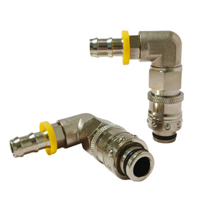 <span class=keywords><strong>Raccord</strong></span> coudé à 90° en laiton pour tuyauterie, à déconnexion rapide, à filetage français, à flux ouvert, autobloquant, avec connecteur cannelé - Product Image 1