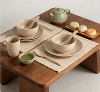 Service de table en céramique beige mat 16 pièces - Assiettes, bols, tasses pour 4 personnes