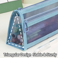 Trousse à crayons transparente en maille, double compartiment, pochette de rangement autoportante, grande capacité, sac à stylos pour examens, pour étudiants et enfants
