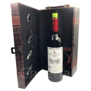 समर्थन Add अपनी लोगो हस्तनिर्मित शराब वाहक मामले यात्रा बॉक्स शामिल 4pcs उपकरण पु चमड़े डबल बोतल रेड वाइन उपहार बॉक्स