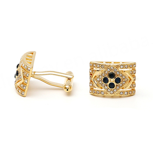 Latest Style <b>Cufflinks</b> Men's <b>Cufflinks</b> Luxurious <b>Gold</b> Shirt <b>Cufflinks</b> with Black Zircon Stones - Product Image 6