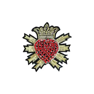 Stylish Design Cloth Badges Manufacturer Sacred Heart With Glass Crystal Jewels Beaded Sew On Badge For Sale