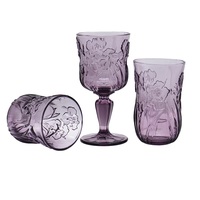 Verres à vin faits à la main de style floral vert rose violet, bord doré, verrerie multicolore, écologiques, capacité de 260 ml, gobelets