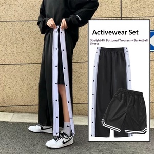 <span class=keywords><strong>Pantalones</strong></span> deportivos de <span class=keywords><strong>baloncesto</strong></span> para hombre, estilo americano, de cintura media, con contraste de color, de pierna recta, con botones, de corte ancho, para entrenamiento. - Product Image 2