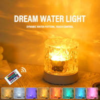 Lampe de table en cristal à intensité variable RVB, abat-jour blanc, projection rotative USB, lumière d'ambiance LED à effet d'ondulation d'eau pour usage hôtelier