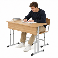 Ensemble de chaises de bureau scolaires doubles réglables en hauteur, plateau en bois stratifié, dossier arqué, base en T, pour salle de classe universitaire