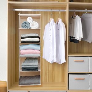 Hanging Closet Organizer 6-<b>Shelf</b> Foldable Beige Clothing Storage For Bedroom Polyester Material - Product Image 3