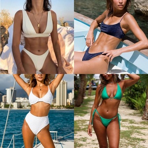 2025 Summer Mini 2-Piece Bikini Set Customized Sexy Thong Women's Swimsuit with Print Ruffles Plain Dyed Wholesale - Product Image 4