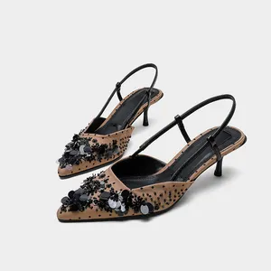 Fujin — sandales à talon central pour femme, chaussures formelle de mariage avec paillettes et perles