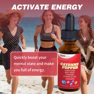 Extracto Líquido de Pimienta Cayena al por Mayor OEM con Hawthorn, Remolacha, Cúrcuma, Vitamina I, K2 + D3 para Apoyar el Metabolismo - Product Image 3