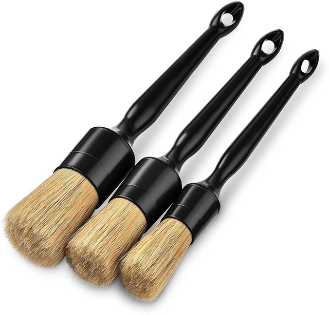 2024 Hot Selling 3PCS Multi-purpose Auto Detailing Brush 100% Pig Bristle Auto Car Detailing Brush