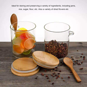 Pot en verre avec cuillère en bois, lavable, 450 ml, anneau en silicone d'étanchéité, bouteille de cuisine, organisateur de restaurant avec couvercle - Product Image 3