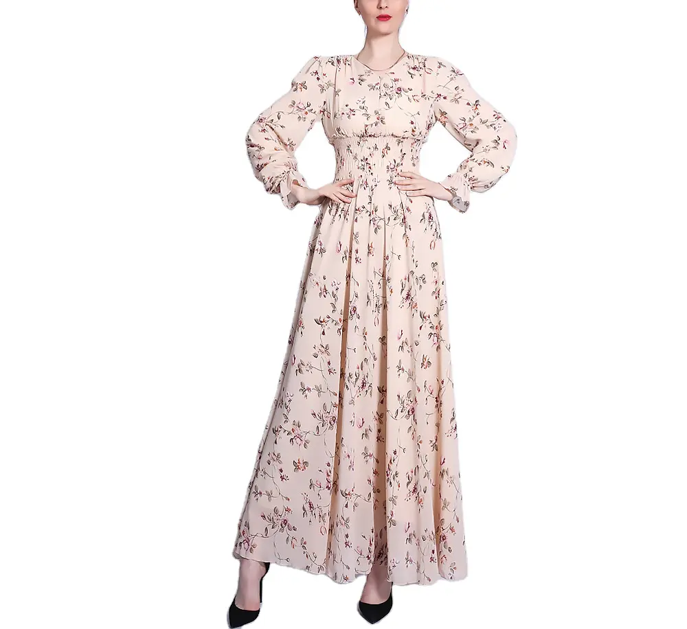 Vestido musulmán de Abaya de Dubái, fabricantes de ropa de alta calidad, moda china con estampado Floral