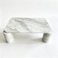 Table basse rectangulaire en marbre blanc naturel de designer, base cylindrique cannelée, table de salon moderne de luxe, taille personnalisée
