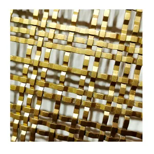 Flat Metal Furniture Screen Single Crimp Grille Antique Brass Finish Double Round Decorative Woven Wire Mesh