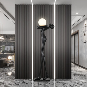 Lampada <span class=keywords><strong>da</strong></span> Terra in Resina con Scultura Umanoide che Regge una Sfera, 172 cm, <span class=keywords><strong>Design</strong></span> per Hotel, Sale Espositive, Ville, Illuminazione Decorativa - Product Image 4