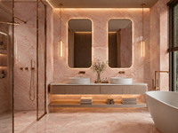 Dalles de marbre Rosa Tea Pink polies, à jointure en V, pour murs décoratifs, plans de toilette de salle de bain, encadrements de cheminée, dessus de table à manger