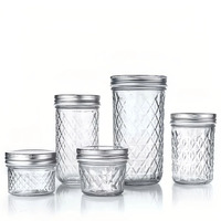 Bocaux en verre personnalisés en gros, bocaux Mason à large ouverture de 4oz, 6oz, 8oz, 10oz, 12oz, 16oz, 22oz, bocaux en verre pour confiture et sauce avec couvercle