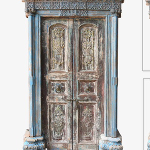 Haswani Handicrafts - Puerta de Madera Antigua con Marco, Puerta de Entrada Tallada a Mano, Estilo Rústico Vintage, Madera Maciza Decorativa Tradicional - Product Image 1