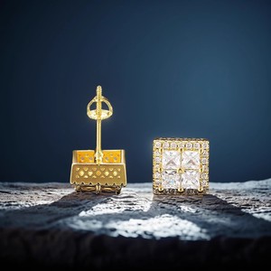 Geometric Square Zircon Stud Earrings Bezel Setting For Party Men Women Fashion Jewelry - Product Image 3