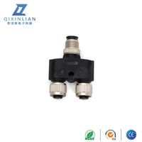 Adaptateur M12 en Y à trois voies, prise mâle 4 broches A-code vers double prise femelle 8 broches