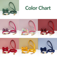Ensemble collier et laisse pour chat en velours jaune de qualité supérieure avec nœud papillon, collier pour chat en velours doux, collier pour chat en velours personnalisé, vente en gros directe OEM/ODM