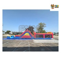 Parcours d'obstacles gonflable 60 pieds pour usage humide et sec avec piscine amovible, château gonflable en PVC durable et parc aquatique combiné pour fêtes d'enfants