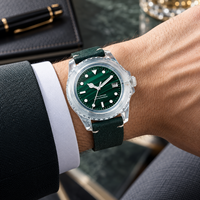 Montre automatique pour homme avec boîtier transparent personnalisé OEM, cadran vert, bracelet en silicone, étanche, montre mécanique de plongée