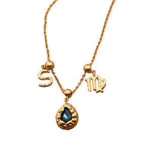 Collana fatta a mano collana Vintage Premium simbolo MQ ciondolo di cristallo blu per Virgo - Product Image 1