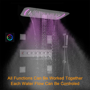 Grifos de sistema de ducha LED de lujo, mezclador de ducha de burbujas de cascada de niebla de lluvia súper grande, juegos de baño termostáticos de alto flujo de agua - Product Image 2