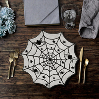 Nappe ronde en dentelle jacquard toile d'araignée noire pour Halloween, 100% polyester, 40 pouces de diamètre, pour événements, décorations de Noël et de Ramadan