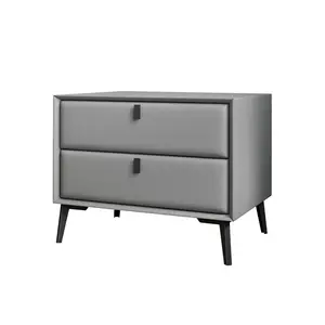 cheap faux leather metal modern drawer gray small wood nightstand for bedroom furniture