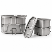 Ensemble de cuisine de camping en titane 1000ml+400ml+750ml, bouteille d'eau portable et kit de vaisselle pour l'extérieur, équipement léger en titane pur