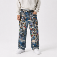 Pantalon en jean épais DiZNEW Premium pour homme, avec logo unique, détail badge, ourlet brut, coupe baggy, logo personnalisé, streetwear, fabrication en usine