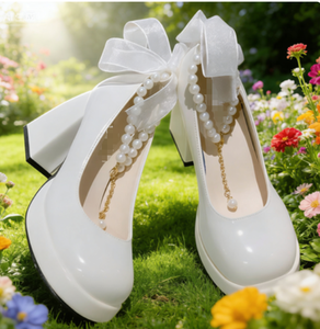 White Women's <b>Wedding</b> & Fitness Walking <b>Shoes</b> Four Seasons Pearl Detail - Product Image 2