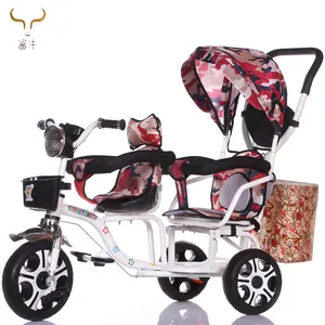 Wholesale Anak Mainan Sepeda Roda Tiga untuk Kembar 2 Kursi/Bayi Trike dengan Push Bar untuk 3-5 tahun Harga Murah untuk Dijual