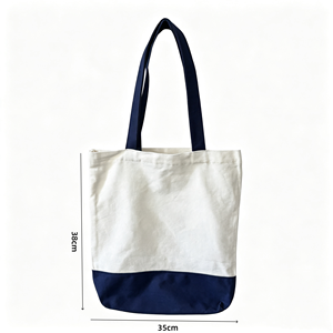 Custom logo canvas tote <b>bag</b>, <b>white</b> with navy blue strap, OEM/ODM, custom canvas <b>bag</b> size and logo color - Product Image 3