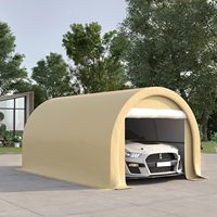 Tente de garage portable robuste 3x5 m beige anti-UV avec couverture en PE et structure en acier thermolaqué, revêtement PVC pour voiture