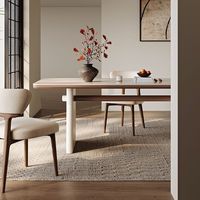 Ensemble de table à manger rectangulaire minimaliste rétro français, plateau en pierre frittée travertin avec double piédestal en bois