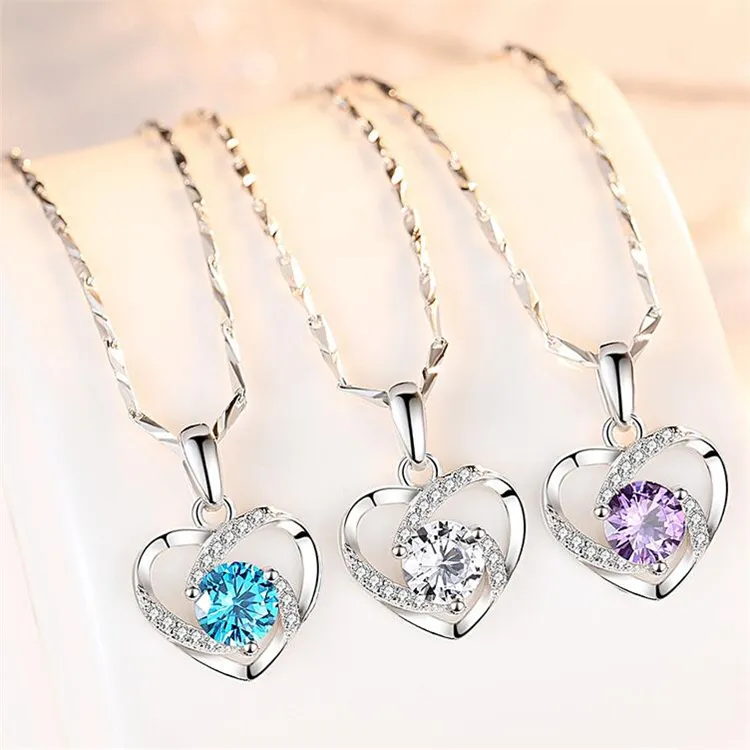 Collier en argent Sterling S999 avec pendentif en forme de cœur sauvage, chaîne de clavicule, cristal brillant et diamant pour femmes
