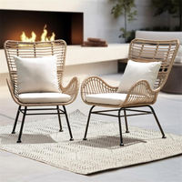 Modernes Garten-Terrassen-Rattan-Stuhl-Set 2-teilig Outdoor-Freizeitsessel mit Kissen für Haus Villa Terrasse