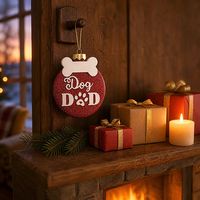 Ornement de Noël pour Parents d'Animaux de Compagnie, Disque Rond en Résine avec Empreinte de Patte et Os, Paillettes Rouges et Dorées, Cordon de Suspension, Décoration Murale, Cadeau pour Maman et Papa de Chien