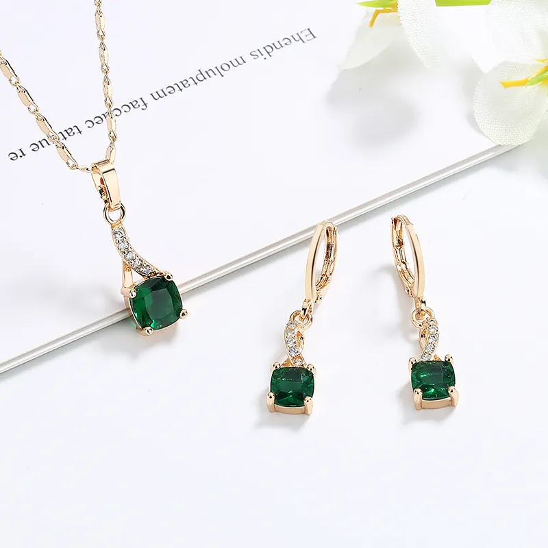 sell fast jewelry in america fancy classic simple style square AAA+CZ Necklace Earrings Sets fashion jewelry set for women girls