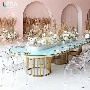 LEDA Custom Birthday Party <b>Table</b> Long Semi-circular Stainless Steel <b>Mirror</b> Dining <b>Table</b> - Product Image 1