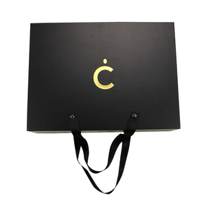Custom Logo Luxury Paper <b>Black</b> Gold Folding Rigid Hardbox Magnet Magnetic <b>Gift</b> Packaging <b>Box</b> With Ribbon Handle - Product Image 2