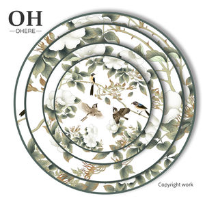 Plaque de céramique ronde nordique de haute qualité, assiettes vertes en porcelaine oiseau forêt, assiettes de restaurant décoration - Product Image 1