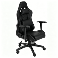 Chaise de jeu classique en similicuir noir avec base en nylon, support lombaire ergonomique, inclinaison réglable et accoudoirs 2D pour ensembles table et chaise