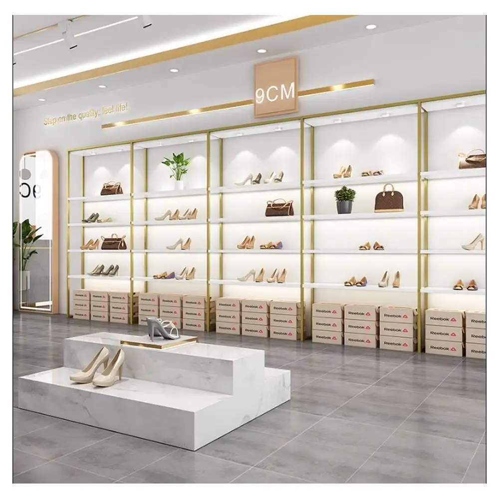 프리마 현대 장식 아이디어 소매 벽 상점 맞춤형 장착 신발 디스플레이 캐비닛
