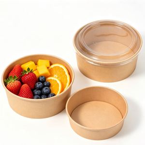 Contenedor Redondo Desechable de Papel Kraft de Pared Simple, Ecológico, para Llevar, para Frutas, Ensaladas y Pasta - Product Image 2