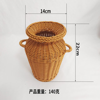 Vas Bunga Kecil Gaya Cina Baru Anyaman Rotan Imitasi, Wadah Bunga, Dekorasi Ruang Tamu, Anyaman Buatan Tangan Murni
